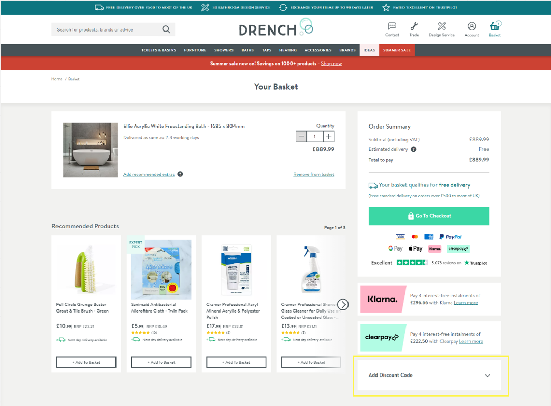Showing a customer where they can enter a discount code.