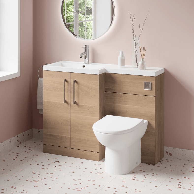 Erin 1100mm Bleached Oak Combination Bathroom 2 Door Sink & Toilet Unit (1)