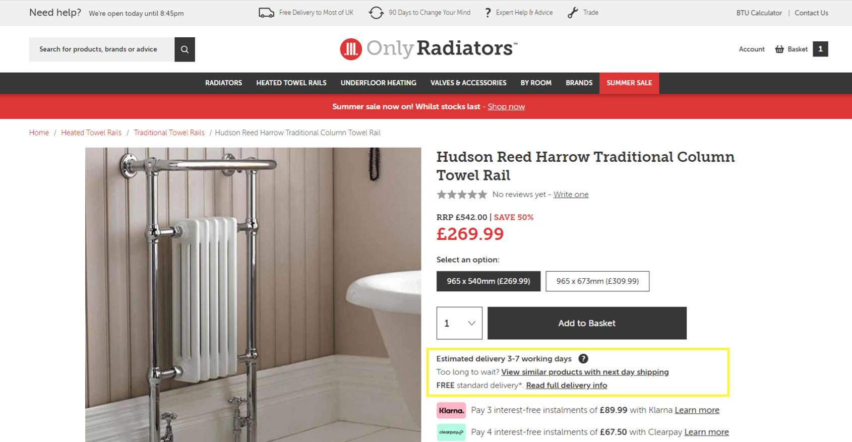 Showing customer a product with 3-7 lead time.