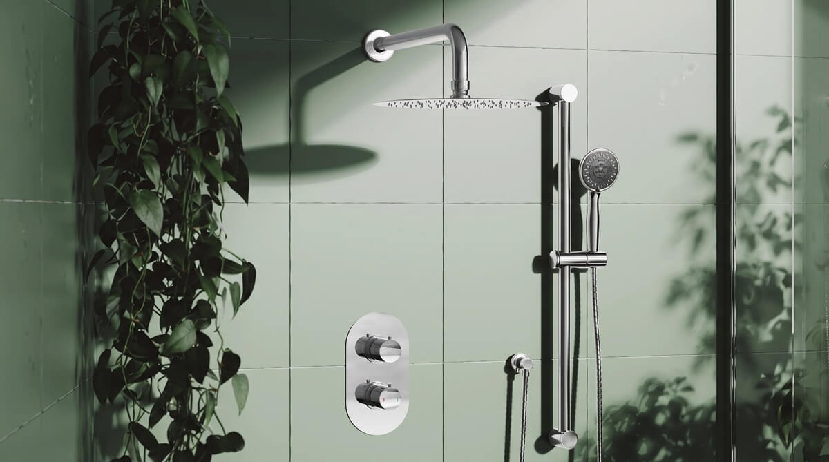 Orla Concealed Shower Valve, Fixed Head & Slide Rail Kit