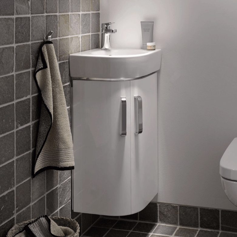 Geberit Selnova 450mm Wall Mounted Gloss White Compact Corner Vanity Unit & Basin