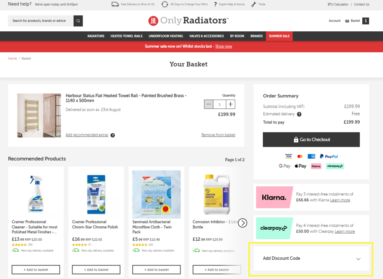 Showing customers where they can enter a discount code.