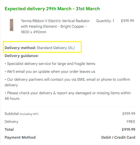 Showing a customers order size on the confirmation page