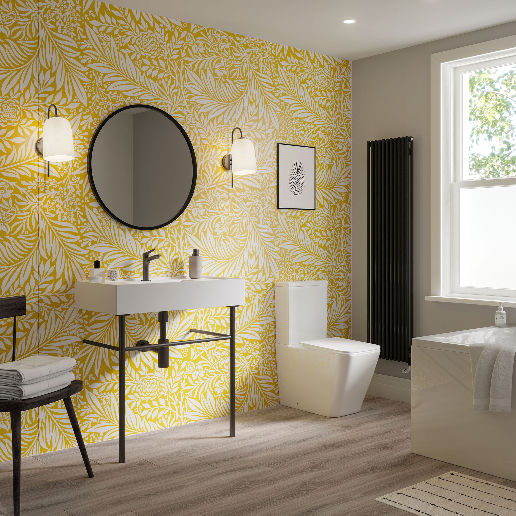 These yellow leaf wall panels add a bright touch to a feature wall. 