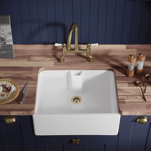 Thomas Denby Norfolk Belfast 1 Bowl Gloss White Ceramic Kitchen Sink